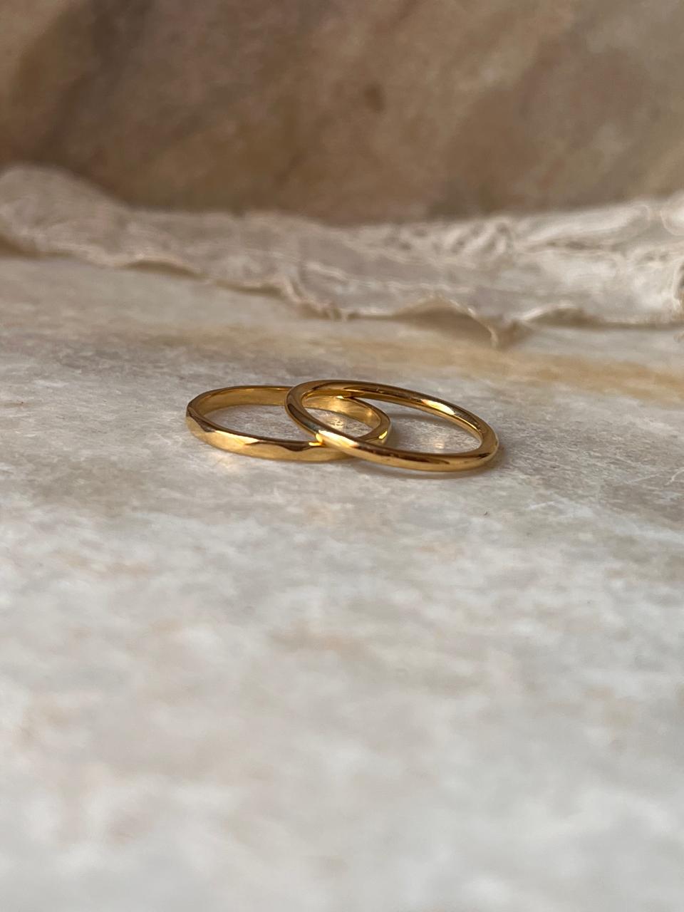 Gold Vermeil Plain Round & Hammered Stack Set 925 Sterling Silver Ring