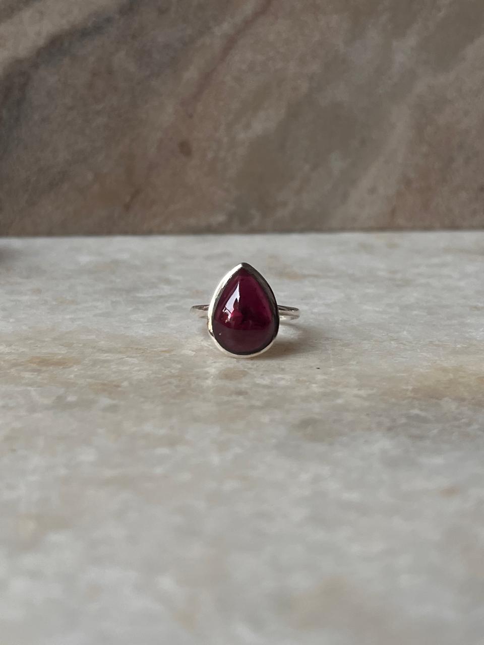 Garnet Pear Plain Big 925 Sterling Silver Ring