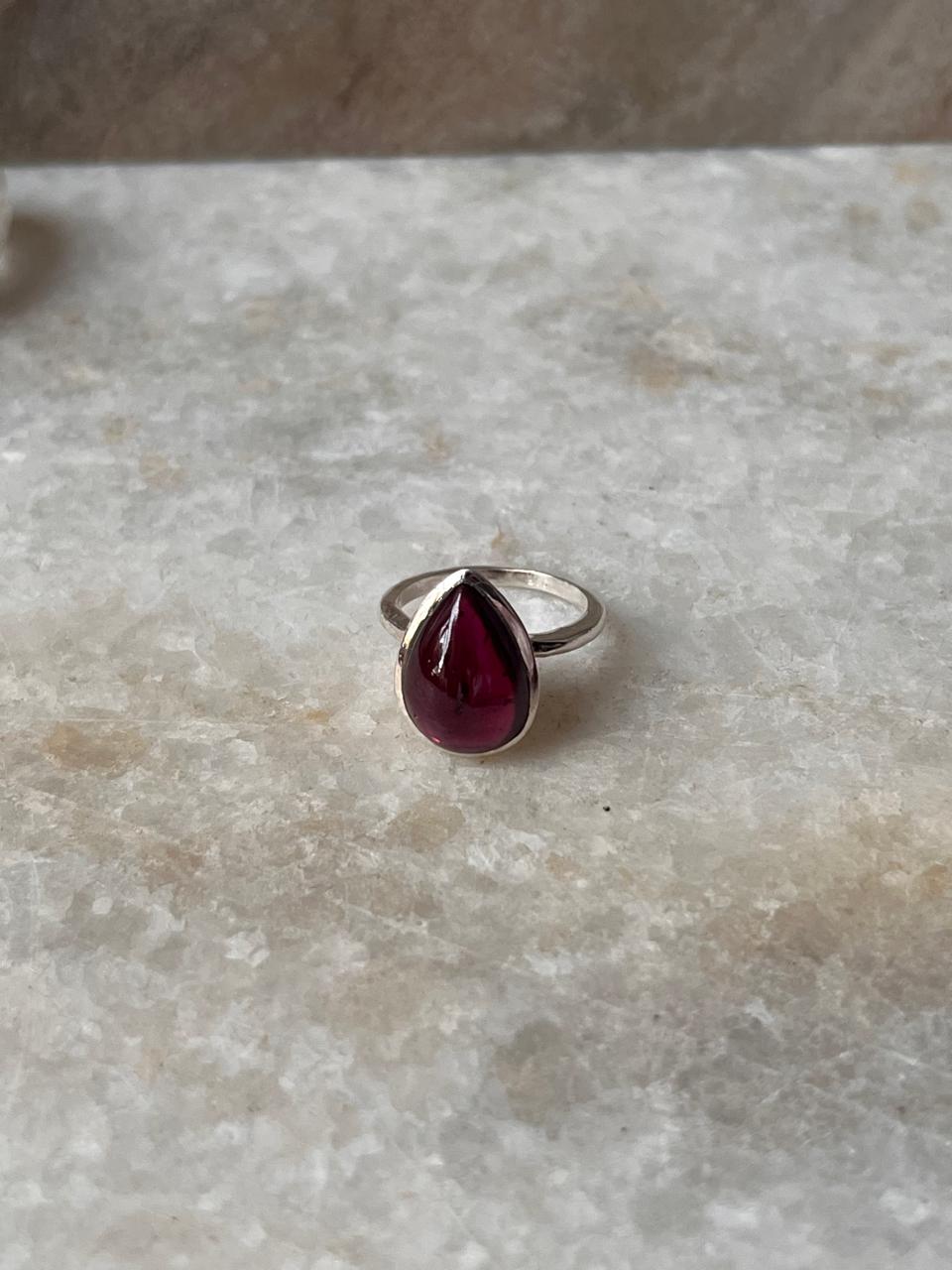 Garnet Pear Plain Big 925 Sterling Silver Ring