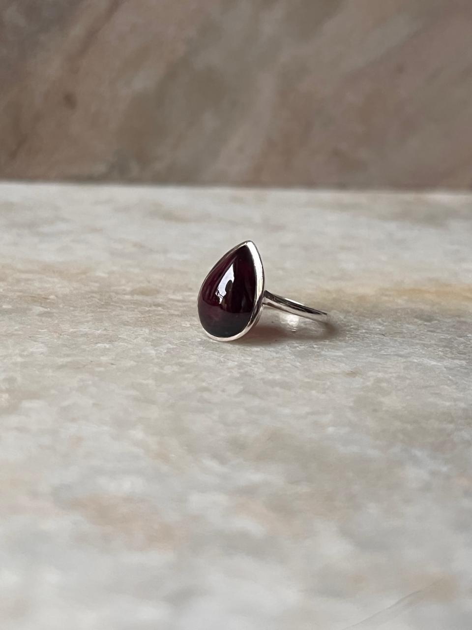 Garnet Pear Plain Big 925 Sterling Silver Ring