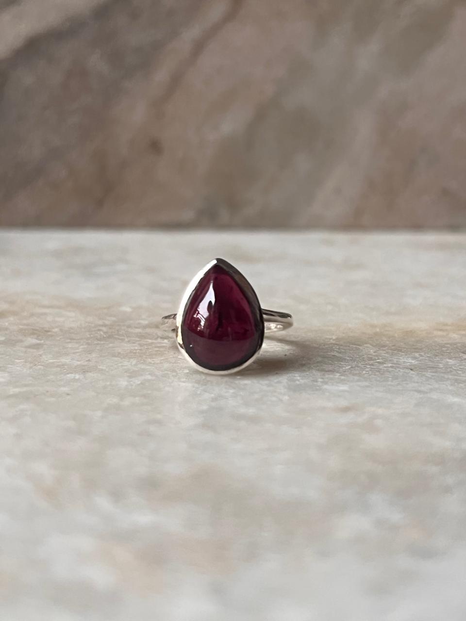 Garnet Pear Plain Big 925 Sterling Silver Ring