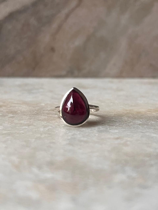 Garnet Pear Plain Big 925 Sterling Silver Ring