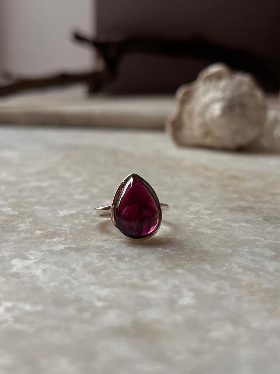 Garnet Pear Plain Big 925 Sterling Silver Ring