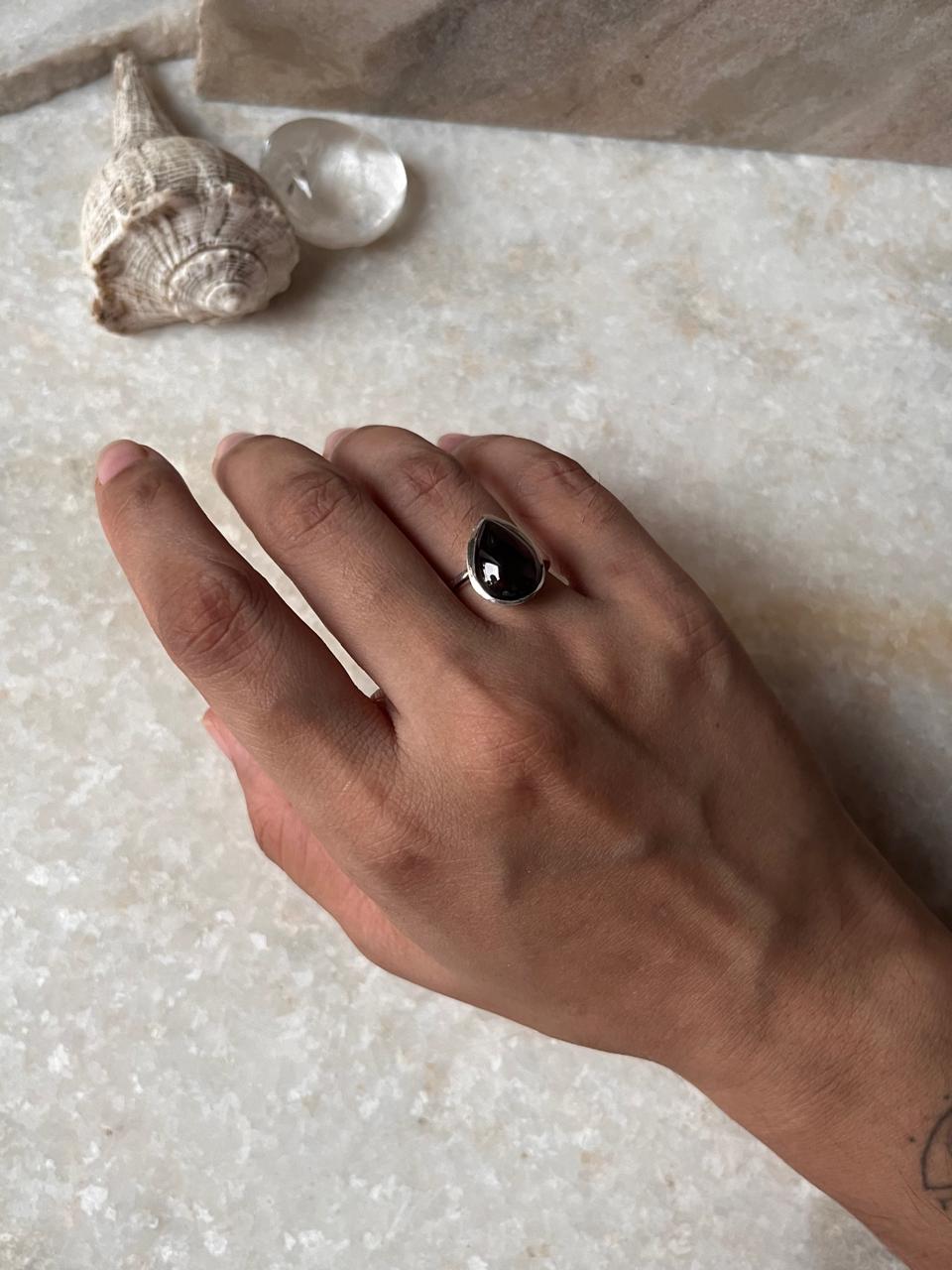 Garnet Pear Plain Big 925 Sterling Silver Ring