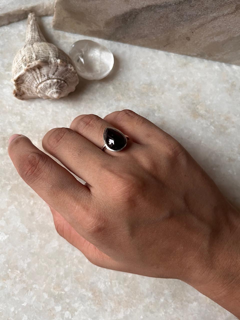 Garnet Pear Plain Big 925 Sterling Silver Ring