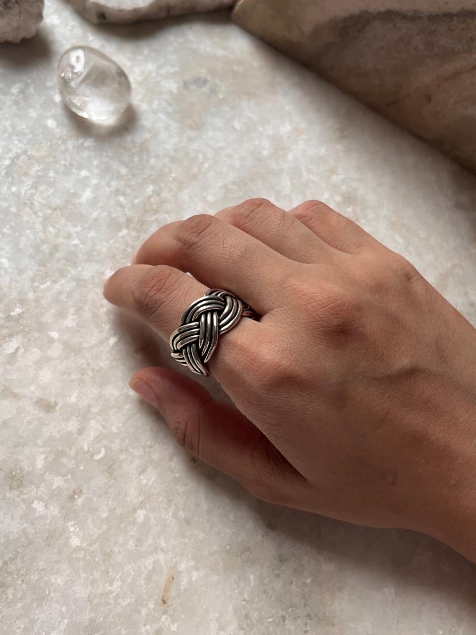 Three Wire Chunky Boho Braided 925 Sterling Silver Band Ring