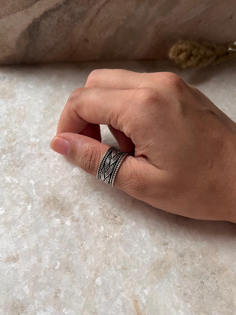 Tribal Braided Boho Band 925 Sterling Silver Ring