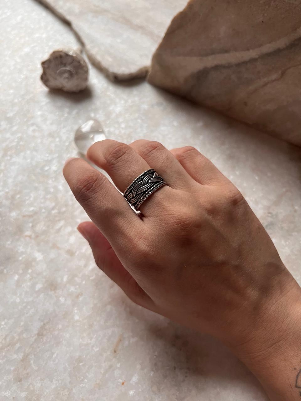 Tribal Braided Boho Band 925 Sterling Silver Ring