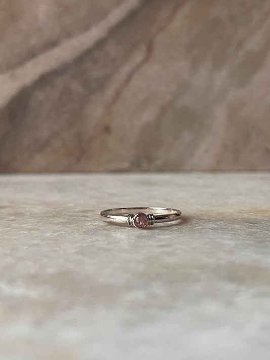 Pink Tourmaline Plain Band 925 Sterling Silver Ring