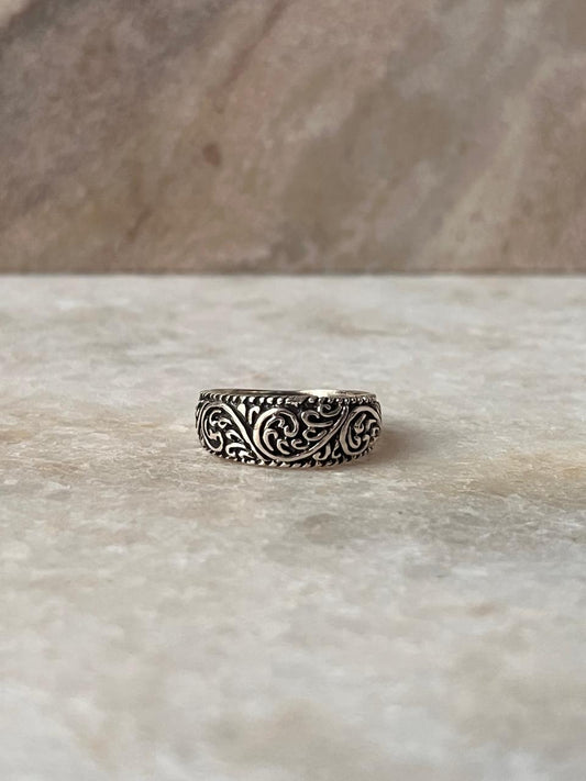 Vintage Motif Thick Band 925 Sterling Silver Ring