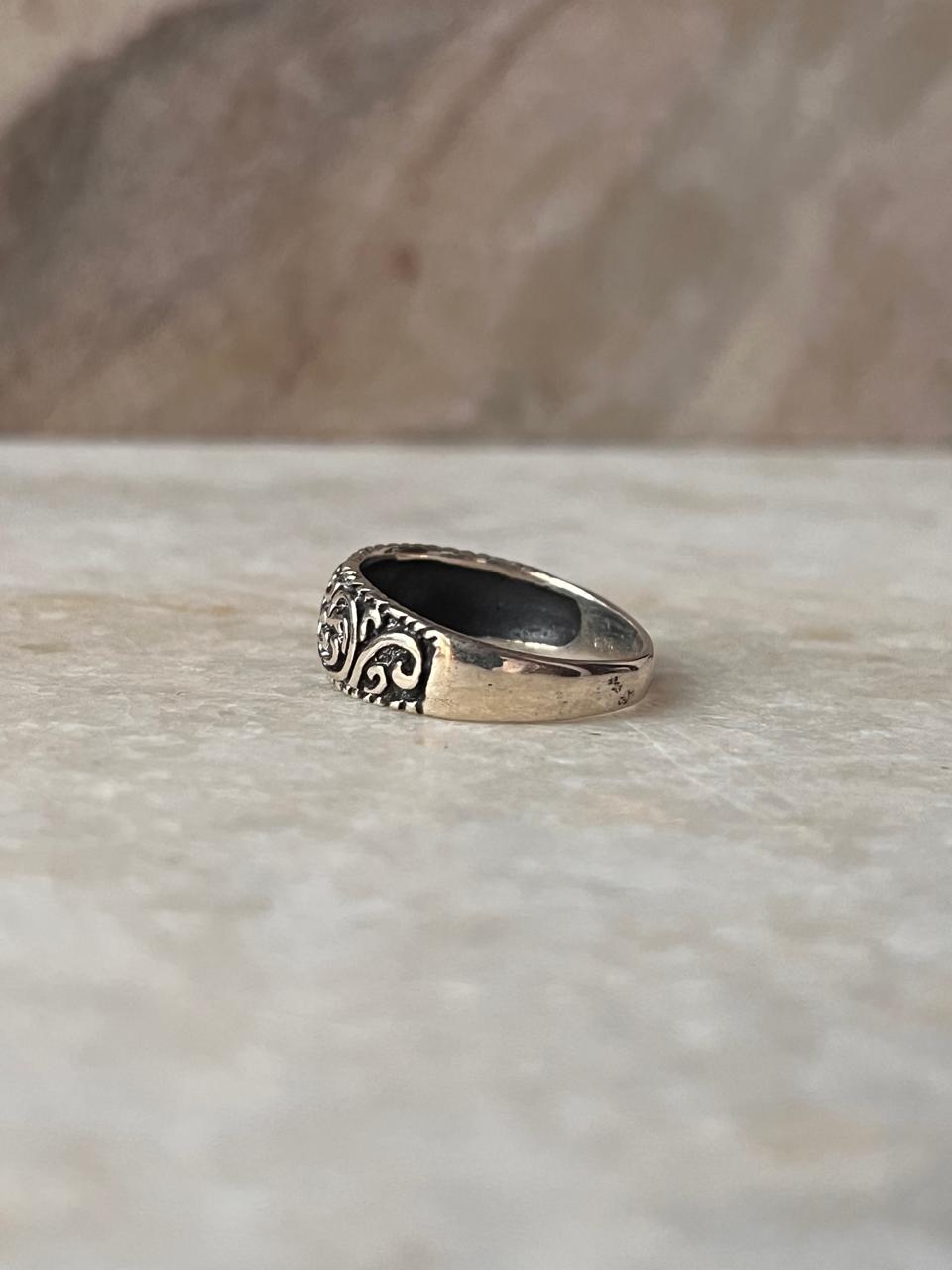 Vintage Motif Thick Band 925 Sterling Silver Ring