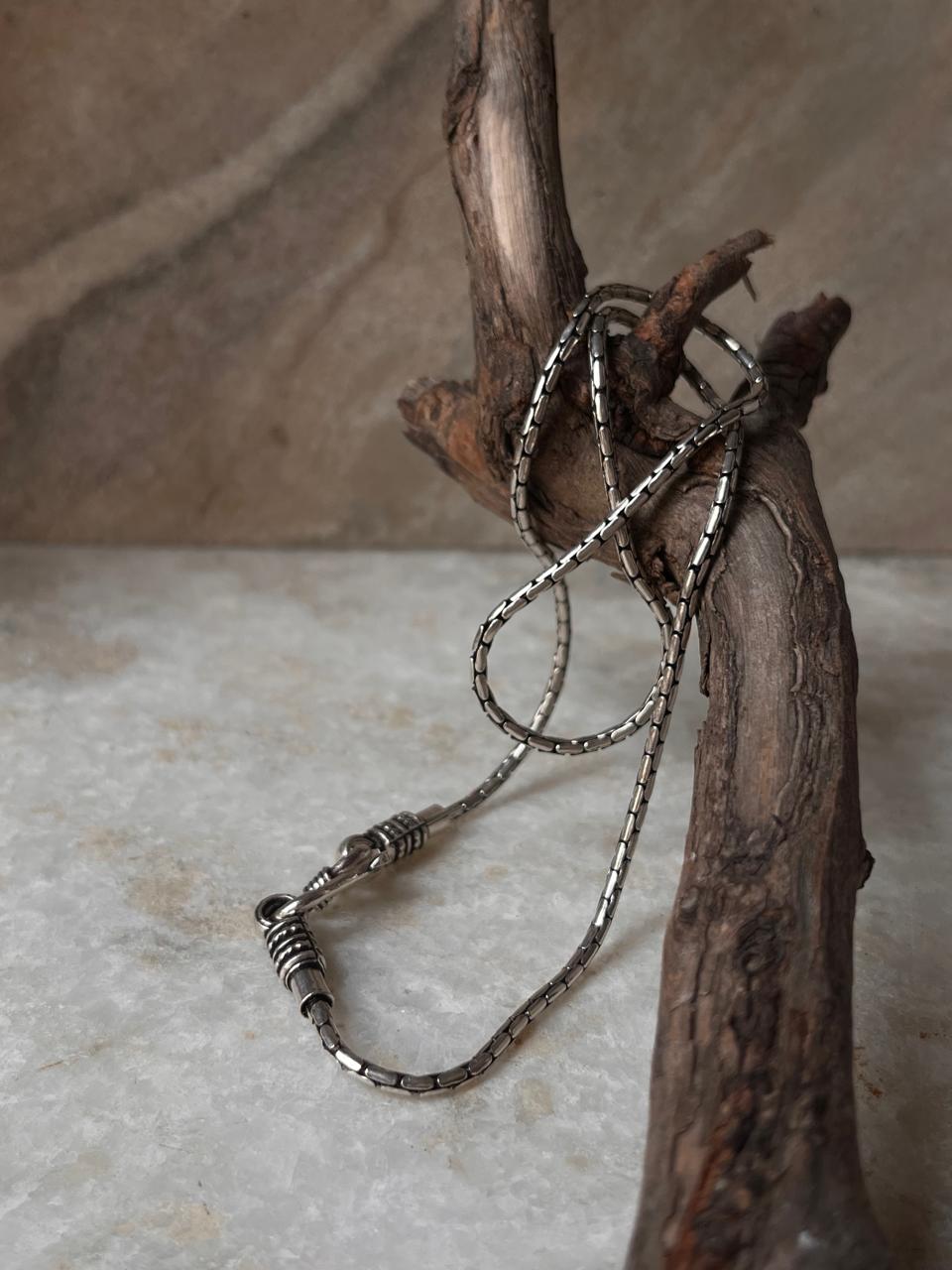 Antique Patterned S Lock 925 Sterling Silver Chain