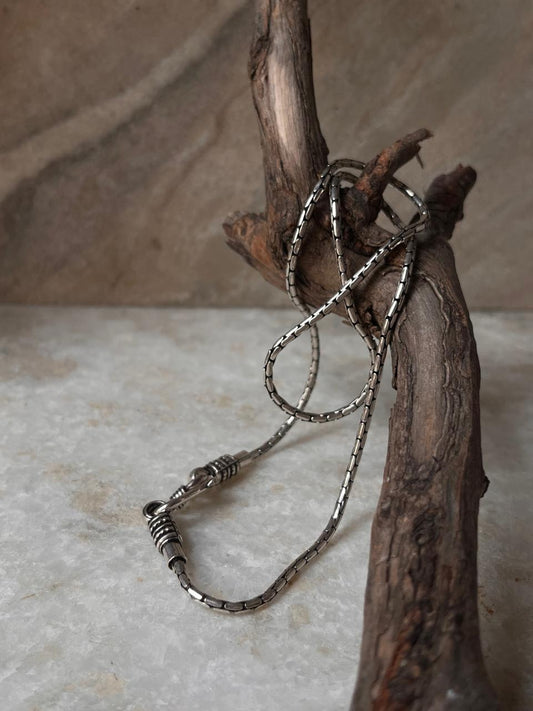 Antique Patterned S Lock 925 Sterling Silver Chain