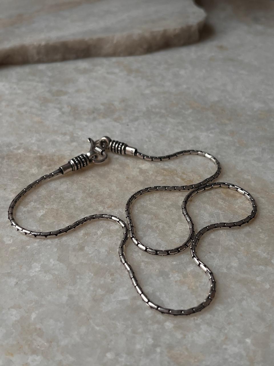 Antique Patterned S Lock 925 Sterling Silver Chain