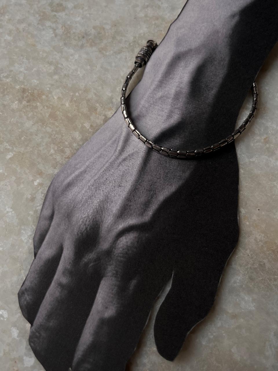 Antique Snake Patterned 925 Sterling Silver Unisex Bracelet