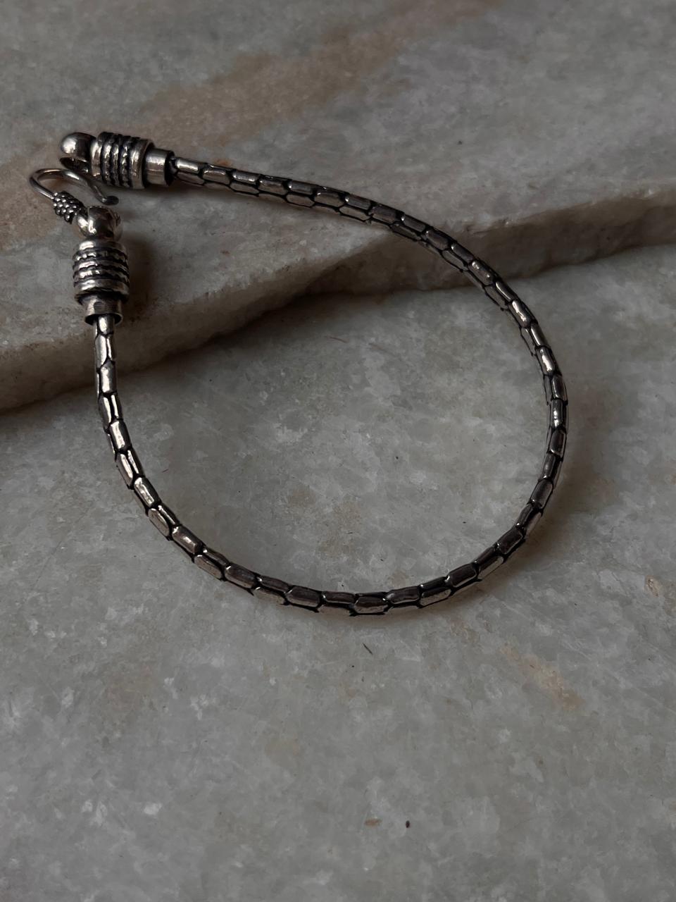 Antique Snake Patterned 925 Sterling Silver Unisex Bracelet