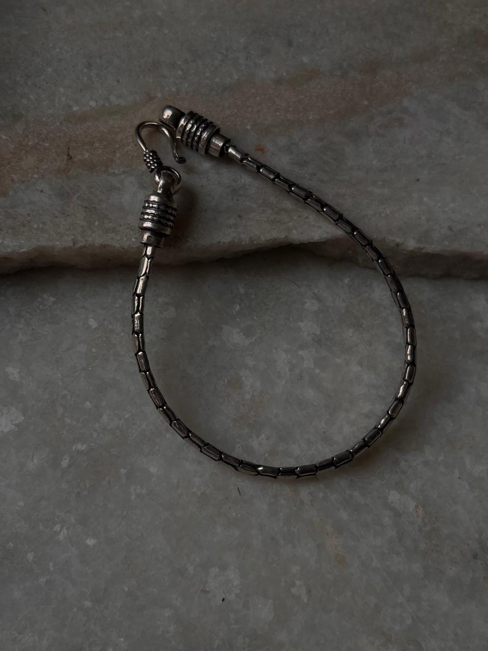 Antique Snake Patterned 925 Sterling Silver Unisex Bracelet