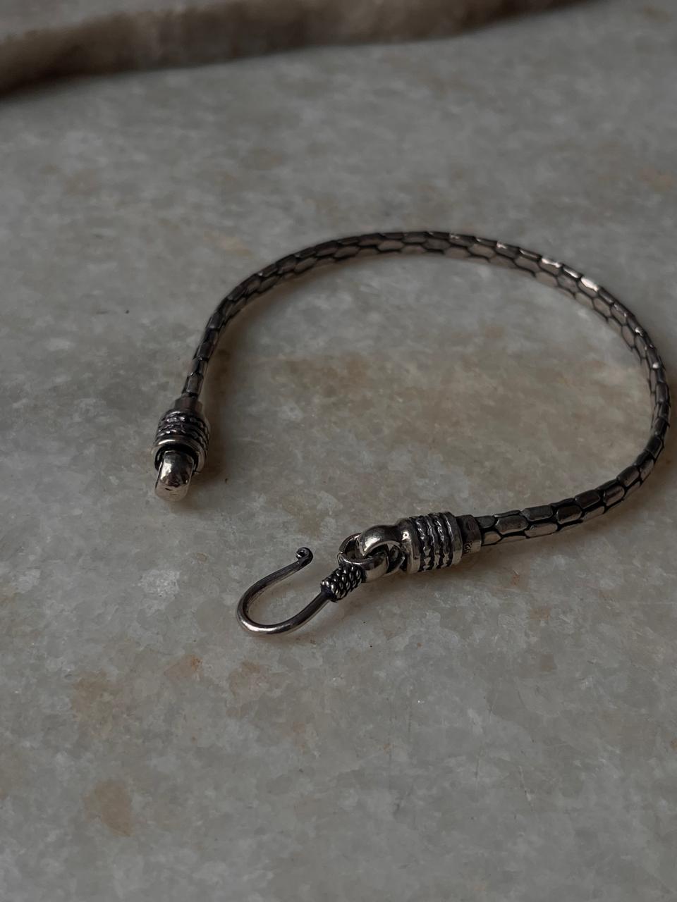 Antique Snake Patterned 925 Sterling Silver Unisex Bracelet