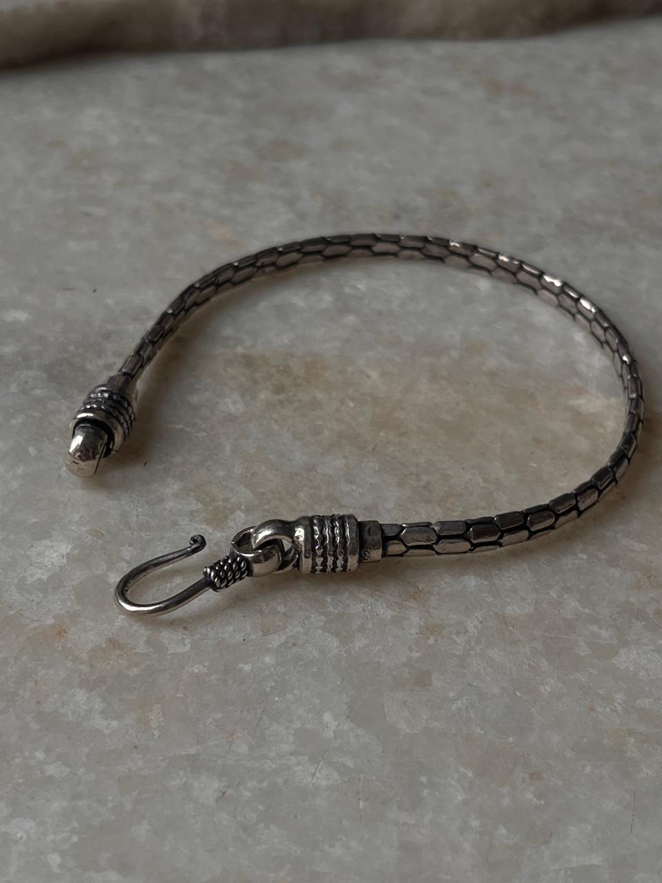 Antique Snake Patterned 925 Sterling Silver Unisex Bracelet