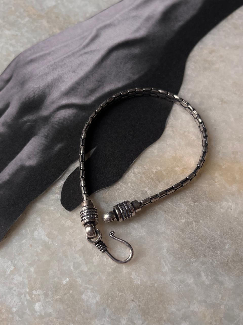 Antique Snake Patterned 925 Sterling Silver Unisex Bracelet