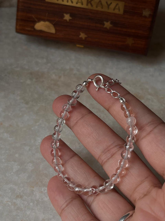 Plain round clear quartz silver bracelet  