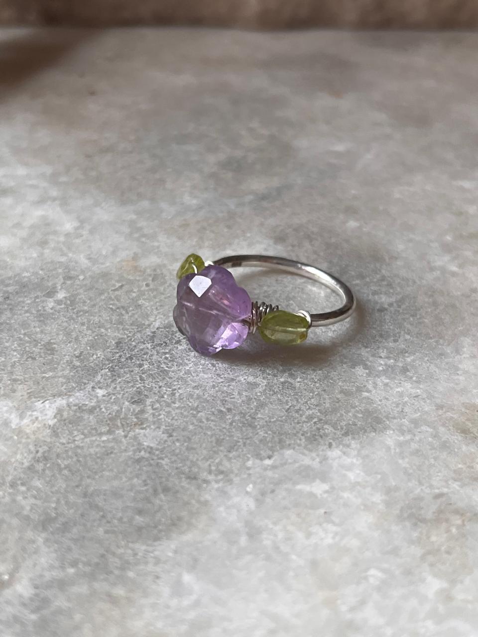 925 Sterling Silver ring featuring amethyst and peridot