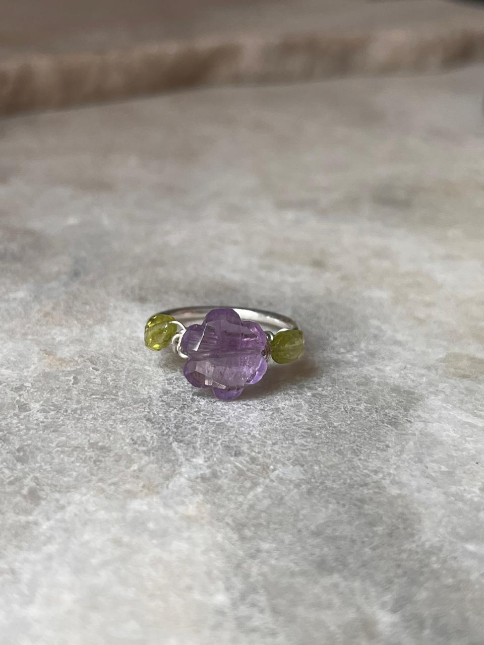 Delicate floral wire wrapped ring in 925 Sterling Silver