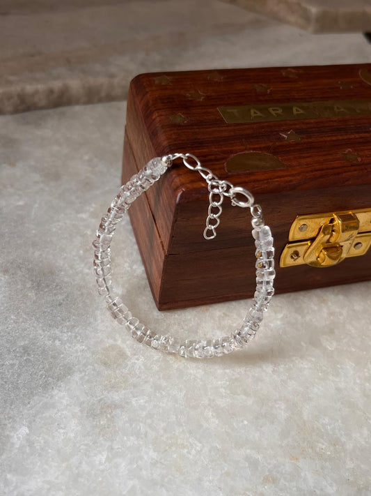Clear quartz flat crystal bracelet in 925 silver  