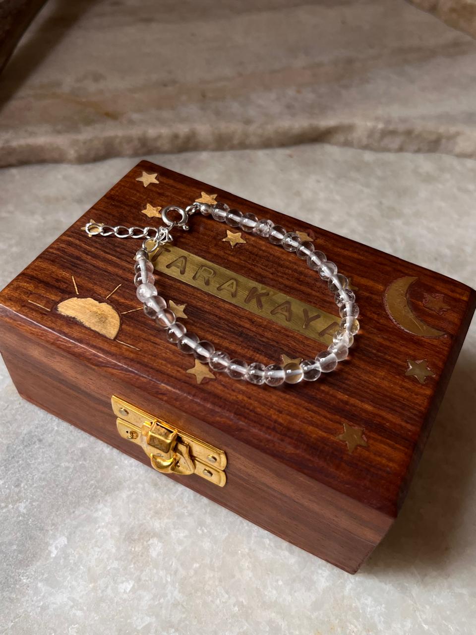 Handcrafted 4mm clear quartz and sterling silver bracelet  