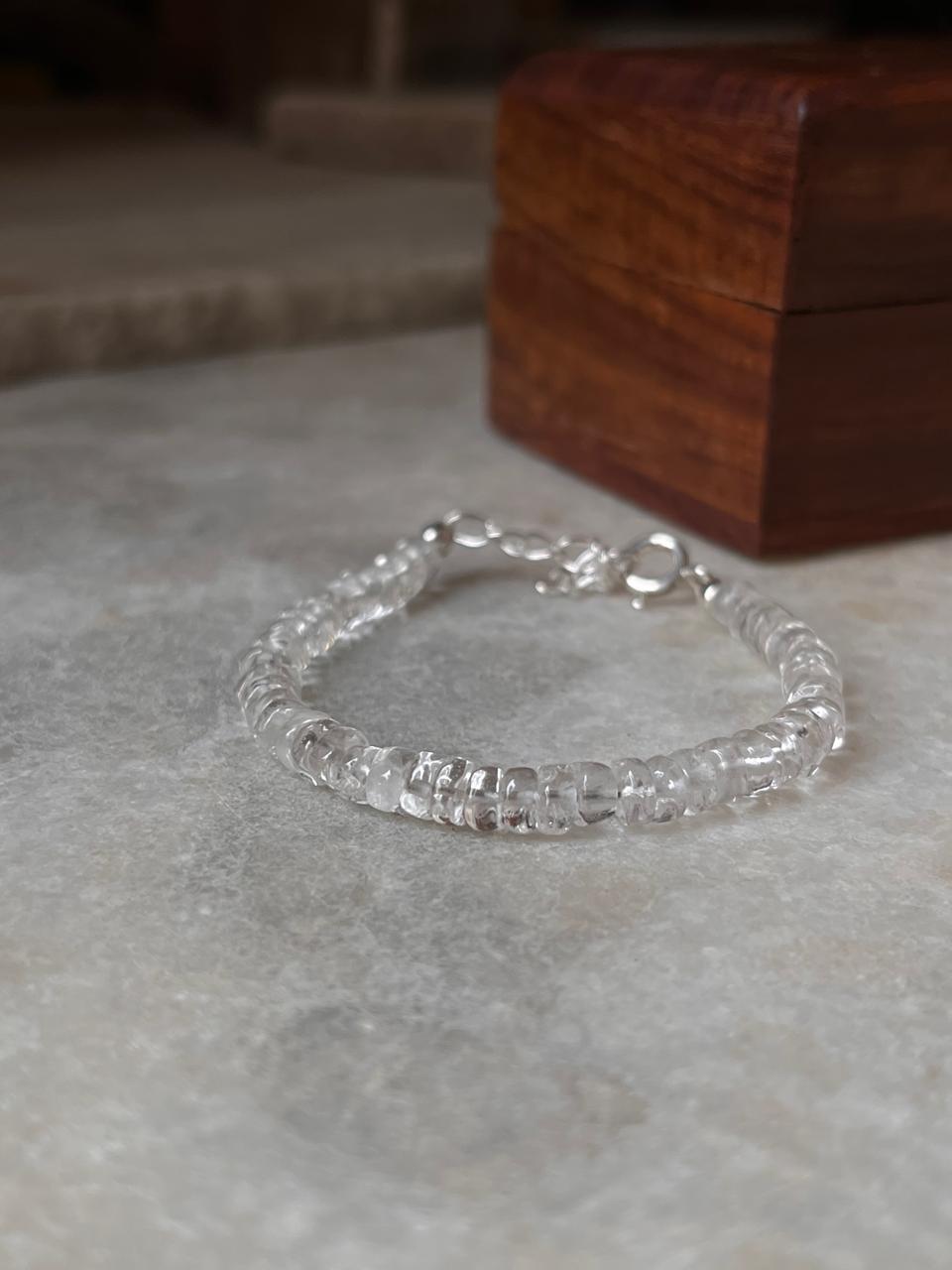 4mm clear quartz gemstone bracelet sterling silver  
