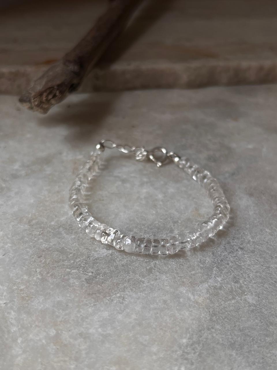 Handcrafted clear quartz and silver bracelet  