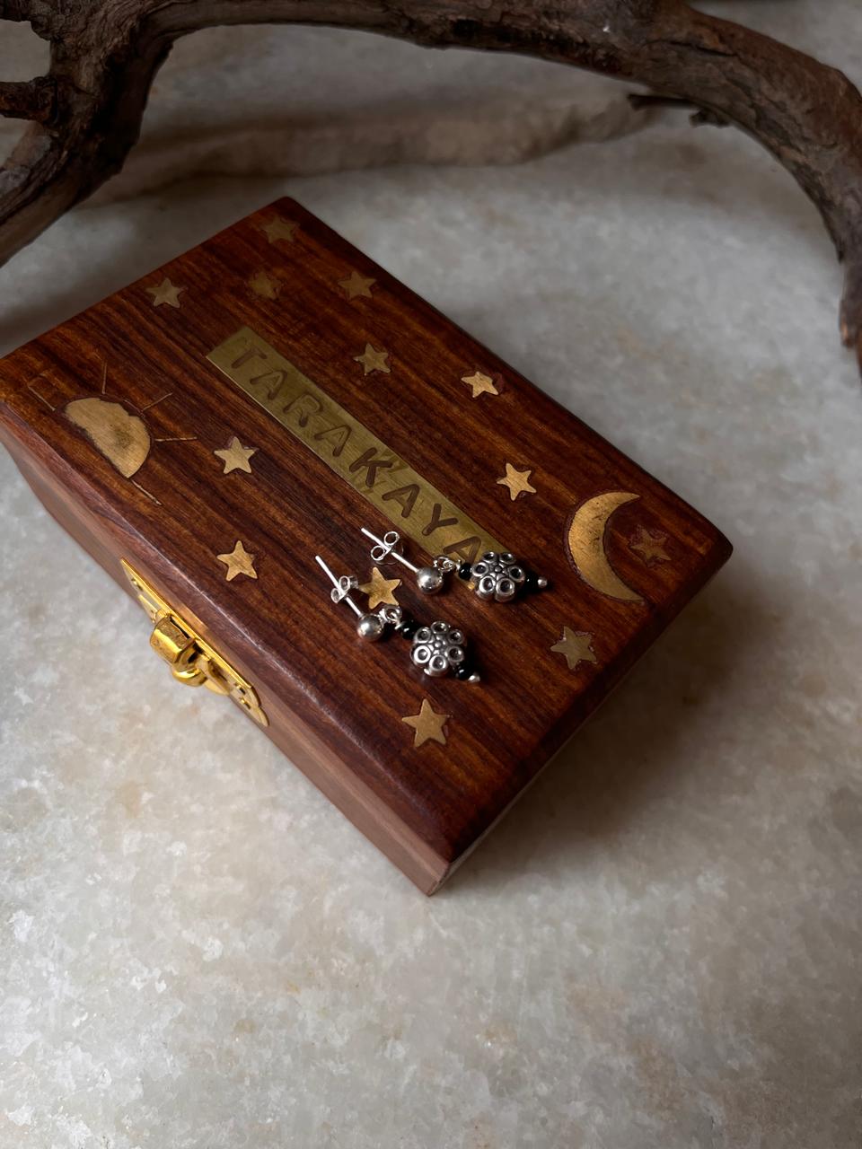 Handmade black beaded flower earrings