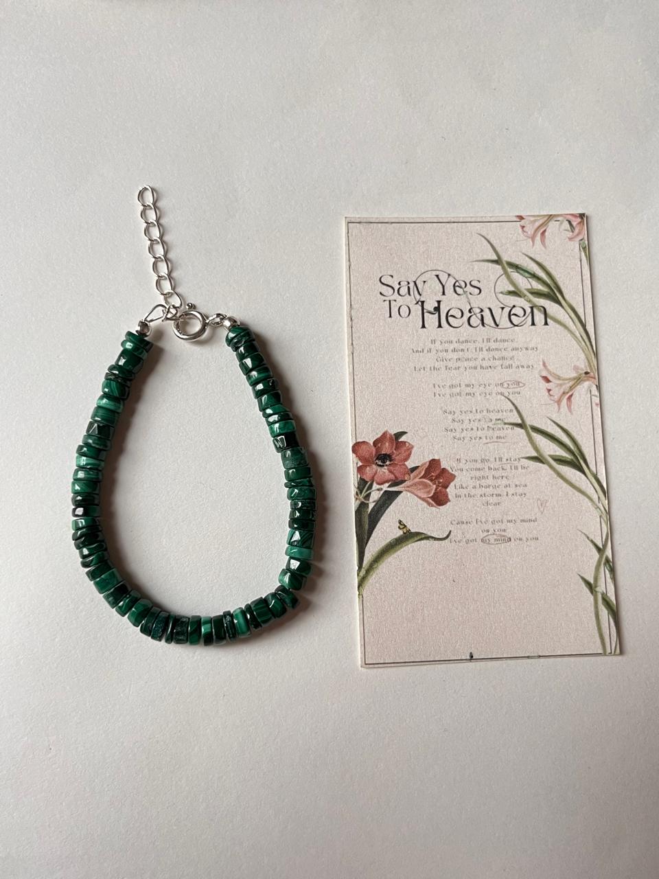 5mm malachite stackable bracelet in 925 sterling silver 
