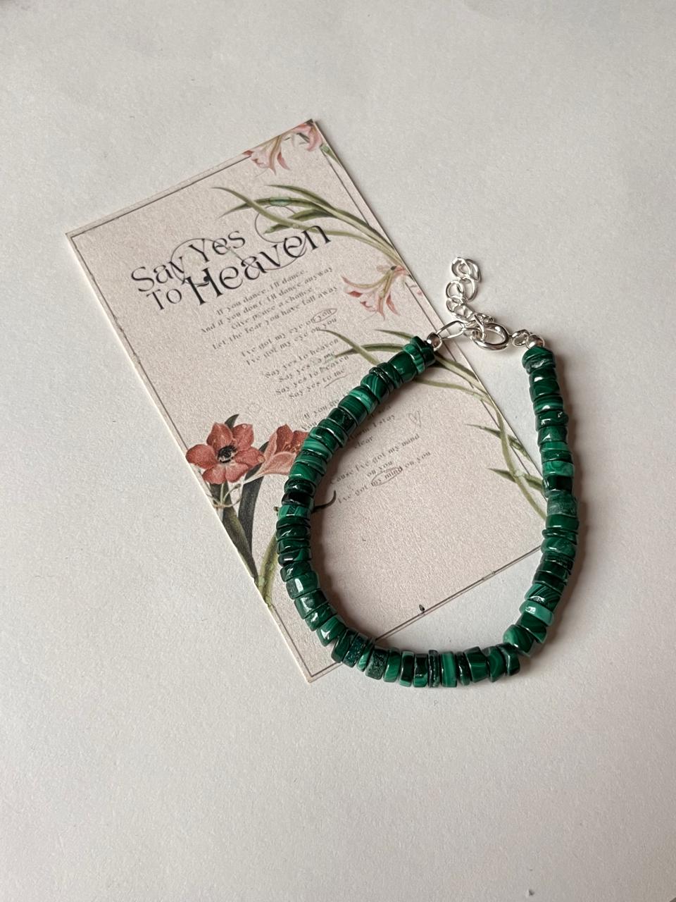 Stackable malachite bracelet with flat tube beads  