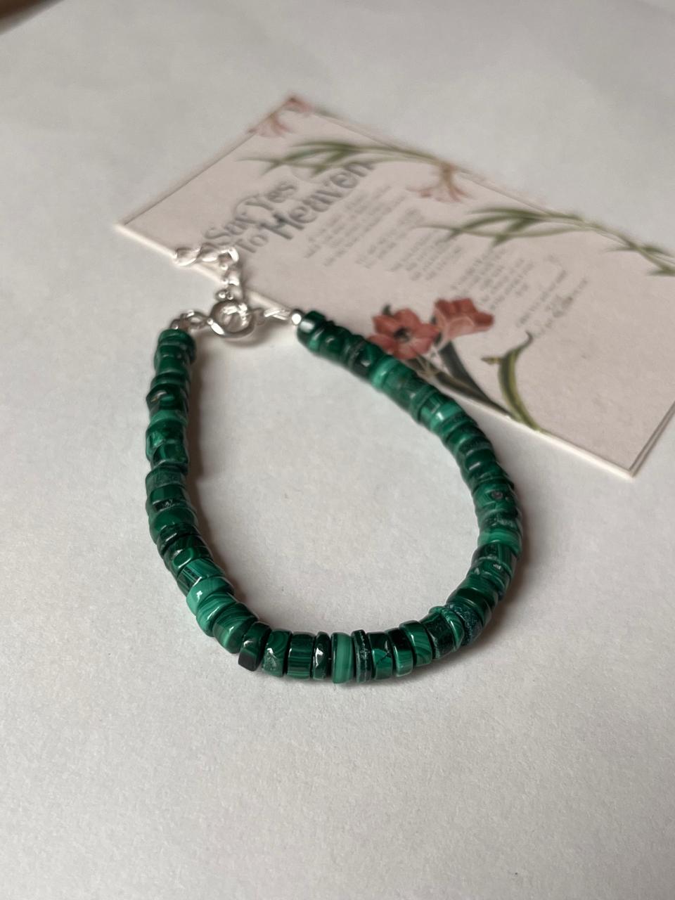 Elegant flat malachite bracelet for layering