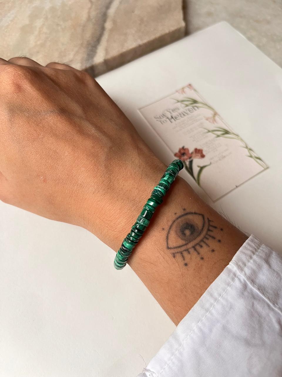  Stackable malachite bracelet with flat tube beads