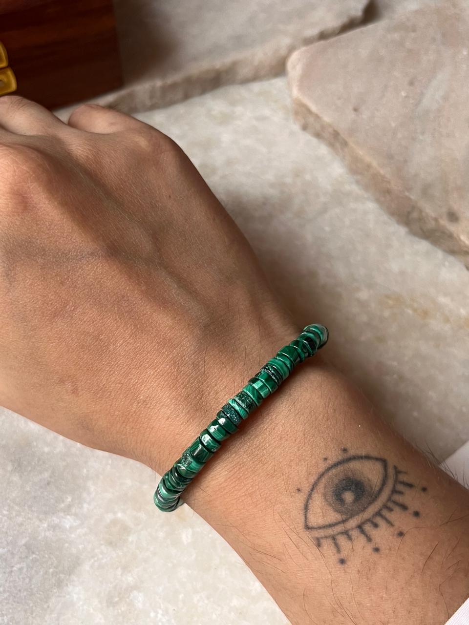 5mm malachite stackable bracelet in 925 sterling silver  