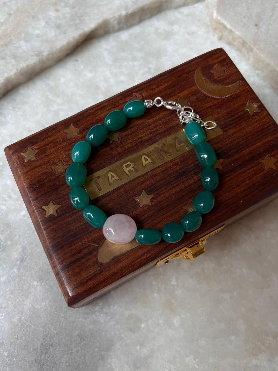 Love & Abundance Rose Quartz & Green Onyx Tumble 925 Sterling Silver Bracelet