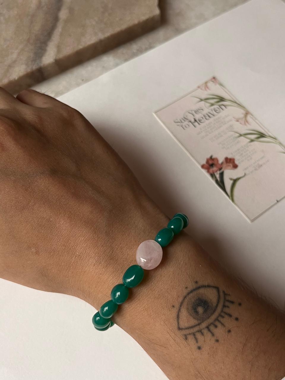 Love & Abundance Rose Quartz & Green Onyx Tumble 925 Sterling Silver Bracelet