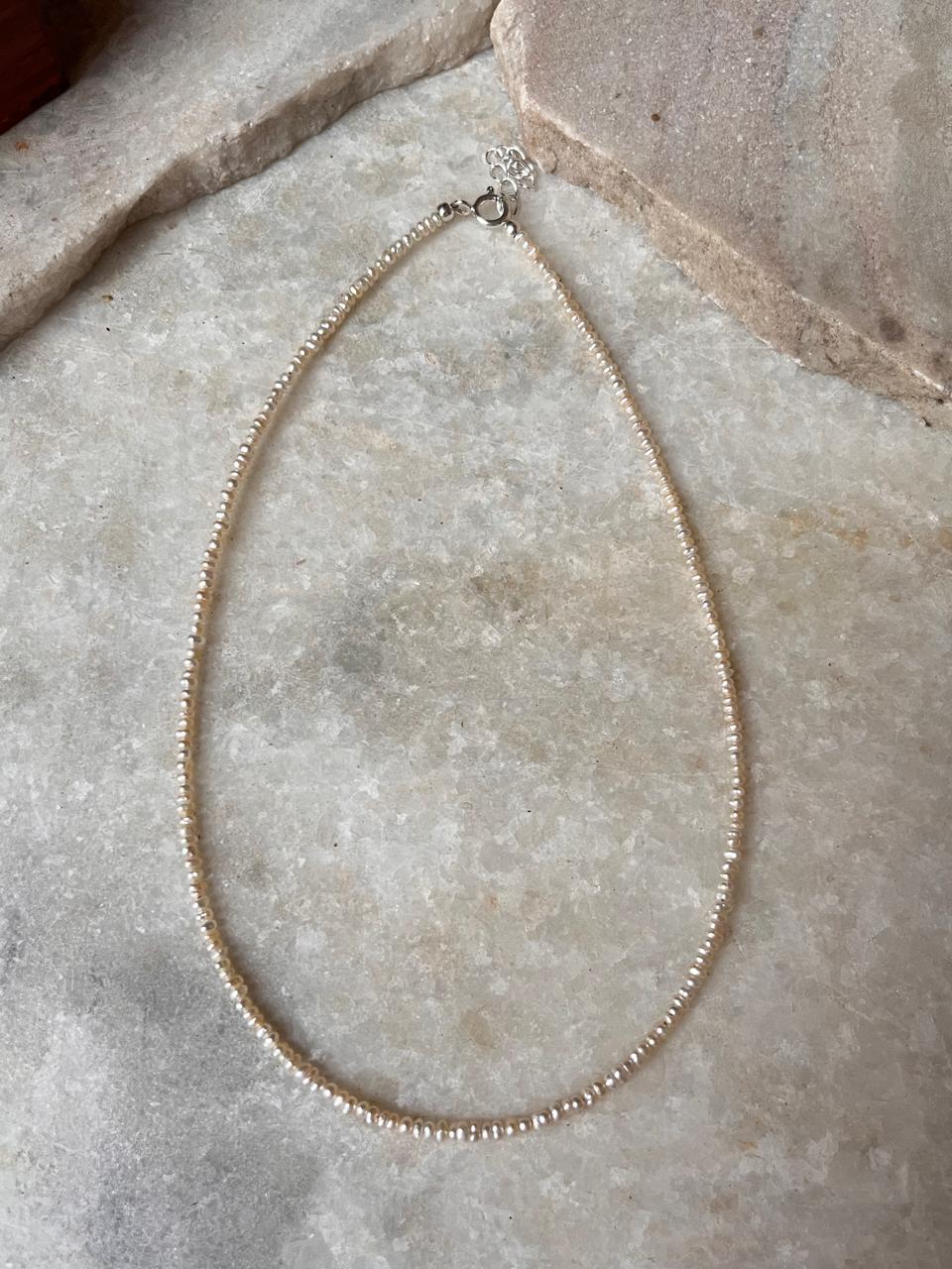  2mm warm tone pearl necklace in sterling silver  