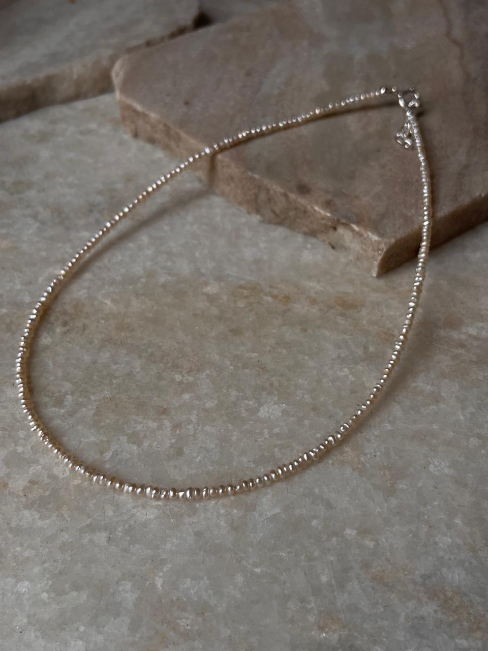 Minimalist 2mm freshwater pearl silver necklace  