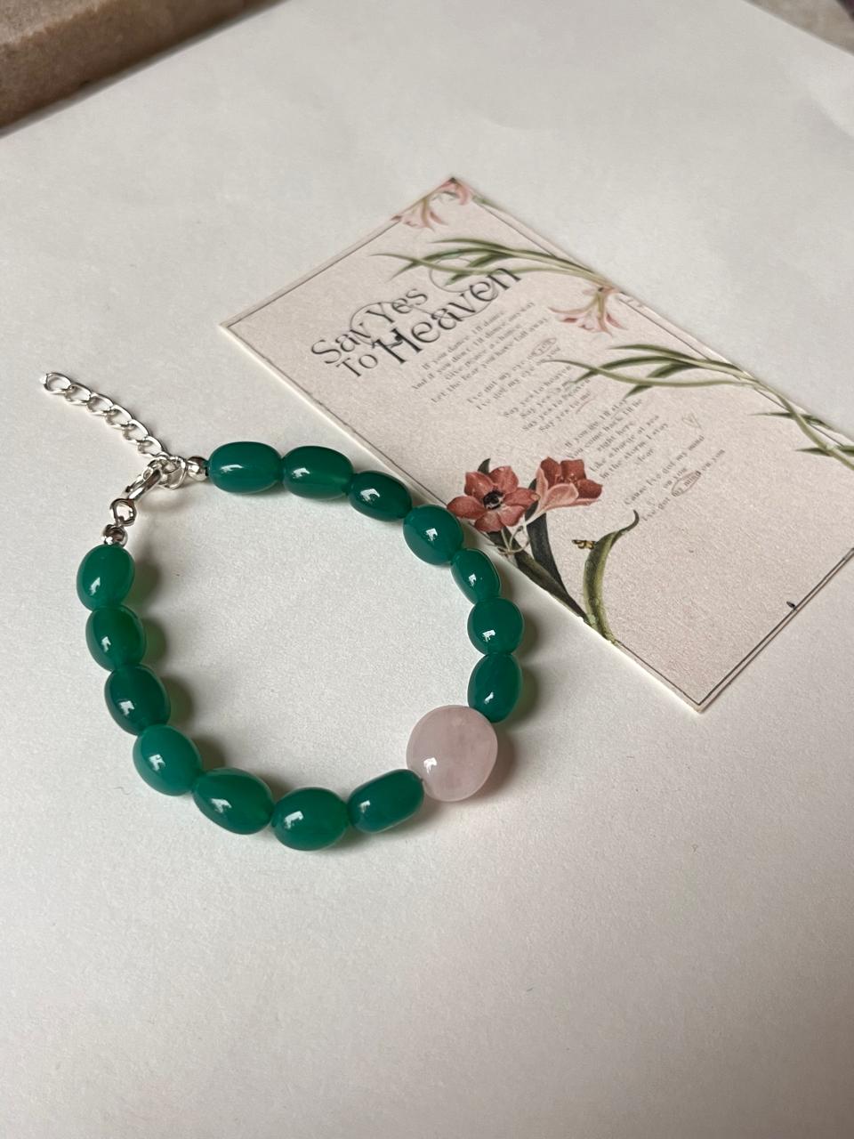 Love & Abundance Rose Quartz & Green Onyx Tumble 925 Sterling Silver Bracelet