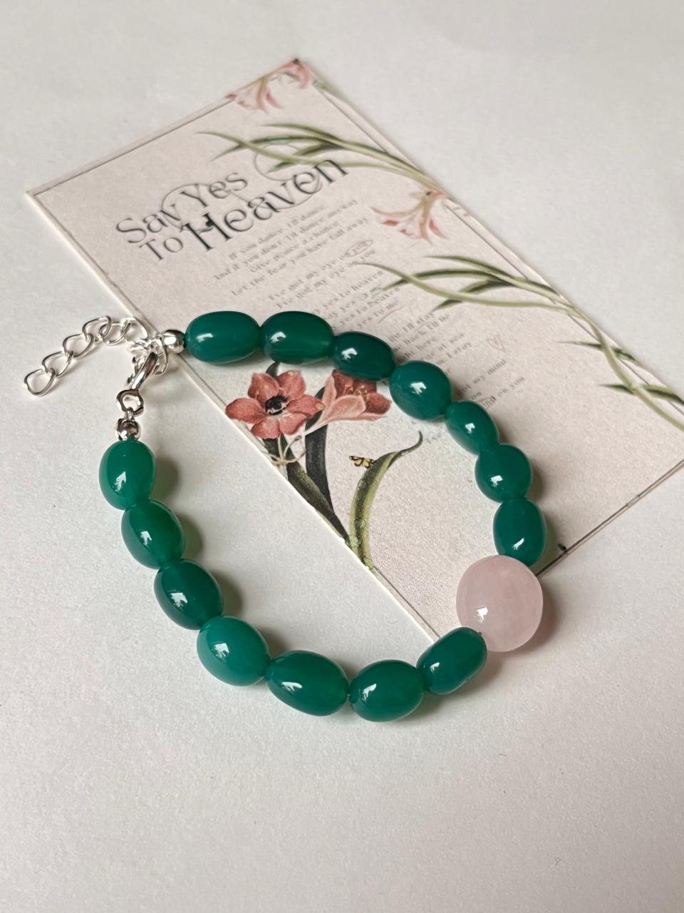 Love & Abundance Rose Quartz & Green Onyx Tumble 925 Sterling Silver Bracelet