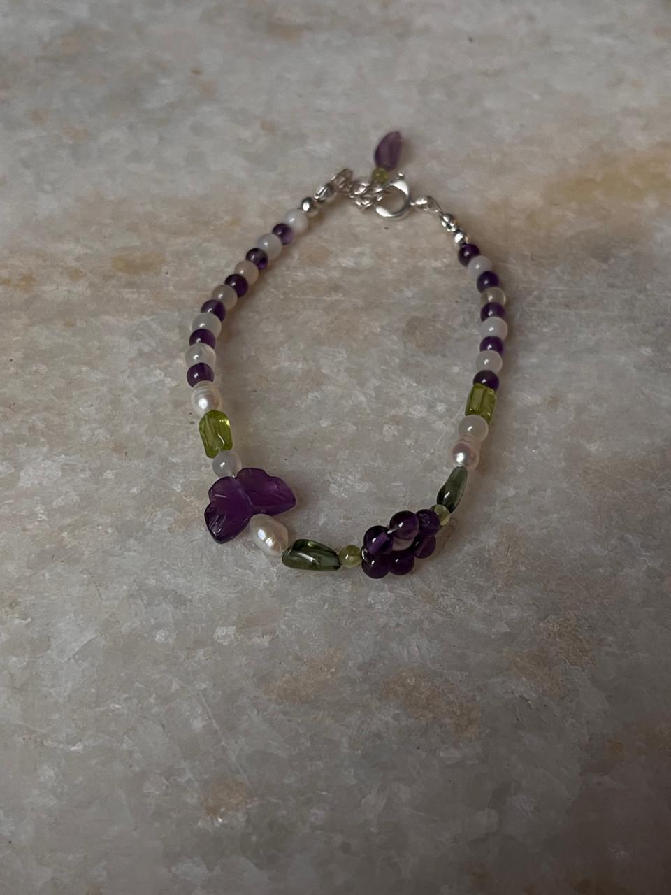 Floral Garden 2 Handcrafted Natural Gemstone 925 Sterling Silver Bracelet