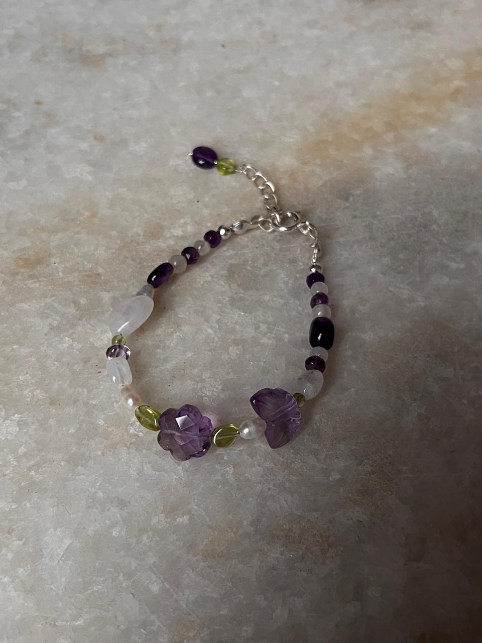 Floral Garden Dream Natural Gemstones Handcrafted Natural 925 Sterling Silver Bracelet