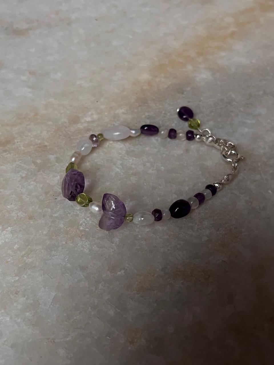 Floral Garden Dream Natural Gemstones Handcrafted Natural 925 Sterling Silver Bracelet