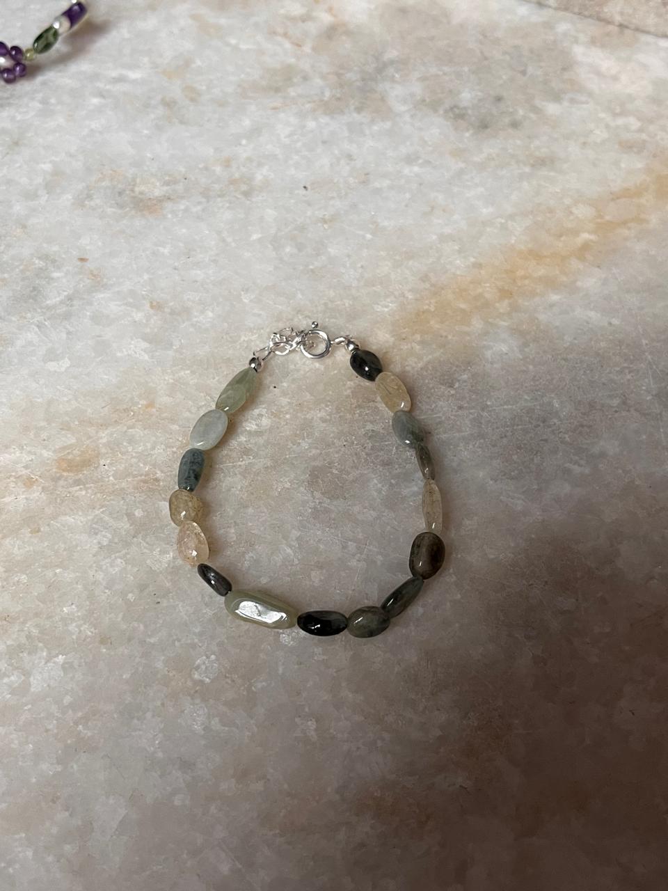 Chunky aquamarine crystal bracelet sterling silver