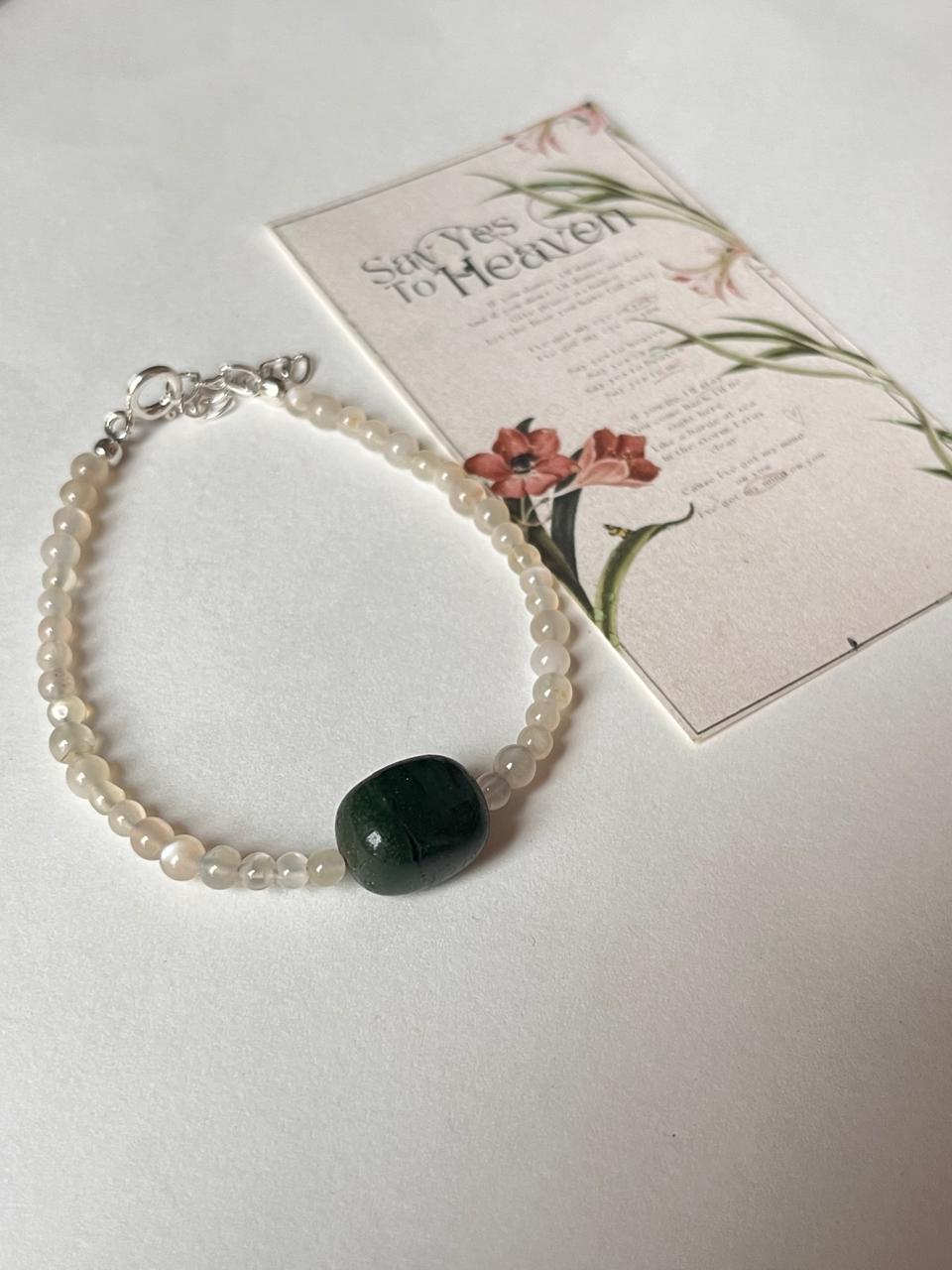 Natural moonstone and aventurine stackable silver bracelet  