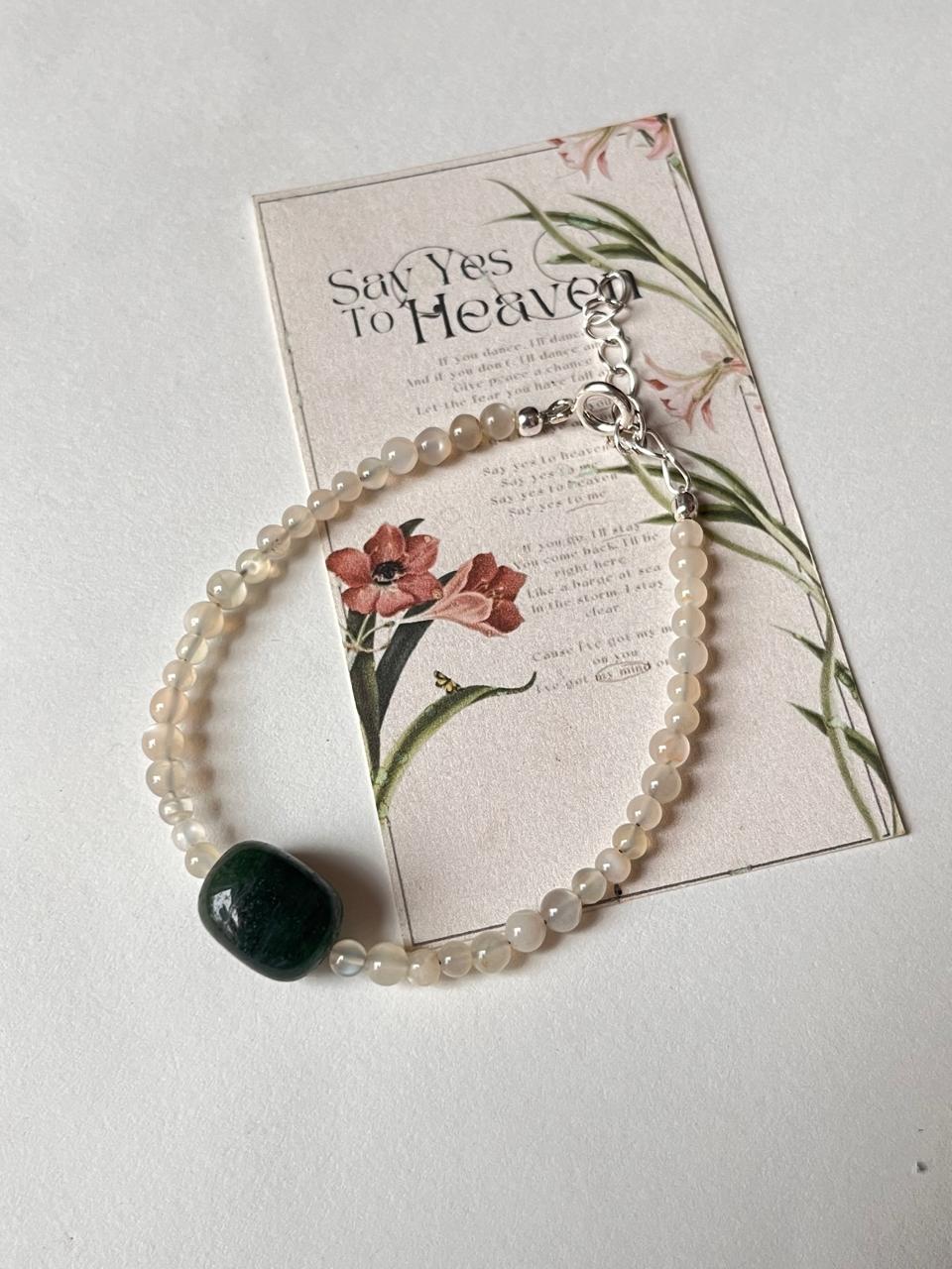 White moonstone and green aventurine silver bracelet 