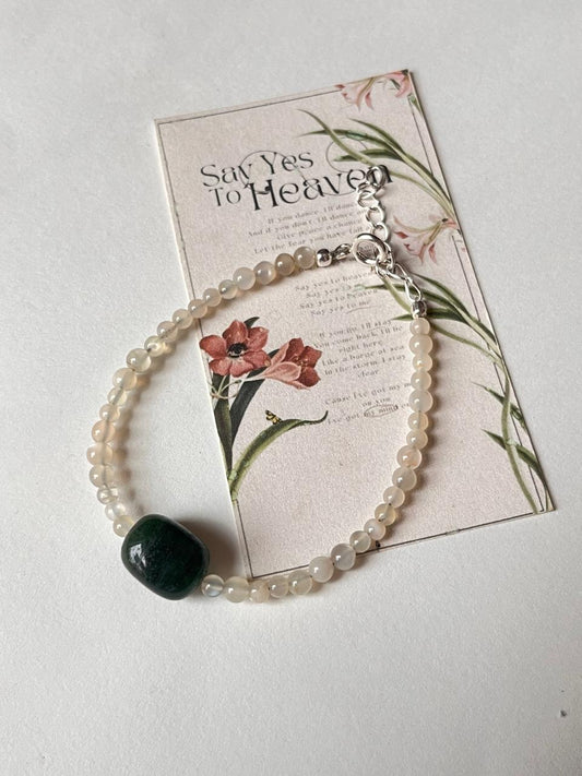 White moonstone and green aventurine silver bracelet 